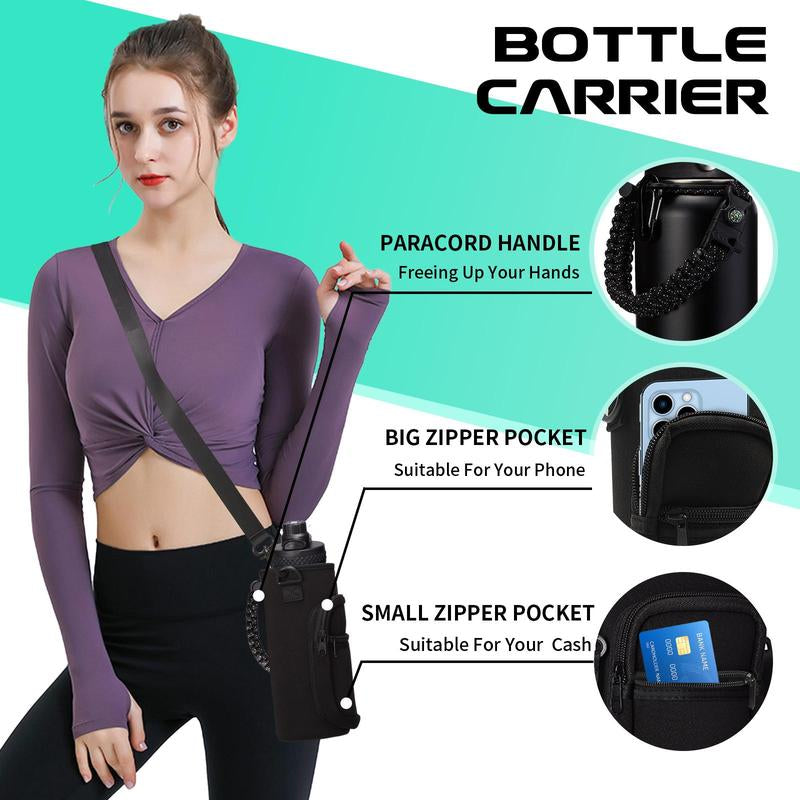 32Oz 40Oz 64OZ 128Oz Vacuum Insulated Water Bottle - Keep Hot Cold Vacuum Flasks with Straw & Spout Lids, Paracord Handle, Water Bottler Carrier Holder & Protective Cup Mat, 1.8L Stainless Steel Water Jug Vacuum Insulated