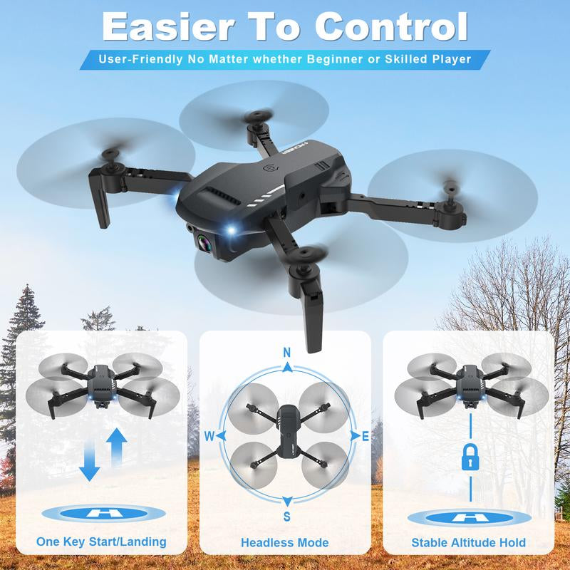 Remote Control Drone -Drone with Camera - 1080P HD FPV Foldable Drone with Carrying Case 90° Adjustable Lens One Key Take Off/Land Altitude Hold 360° Flipbeginner Accessories Foldable Remote Control Quadcopter with Voice Control, Gestures Selfie