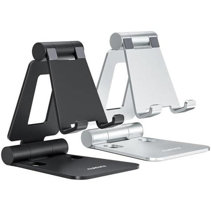 2 Pack Dual Folding Cell Phone Stand, Fully Adjustable Desktop Phone Holder Cradle Dock for All Phones, Black & Silver - Smartphone, Accessories Gadget Cellphone Mount