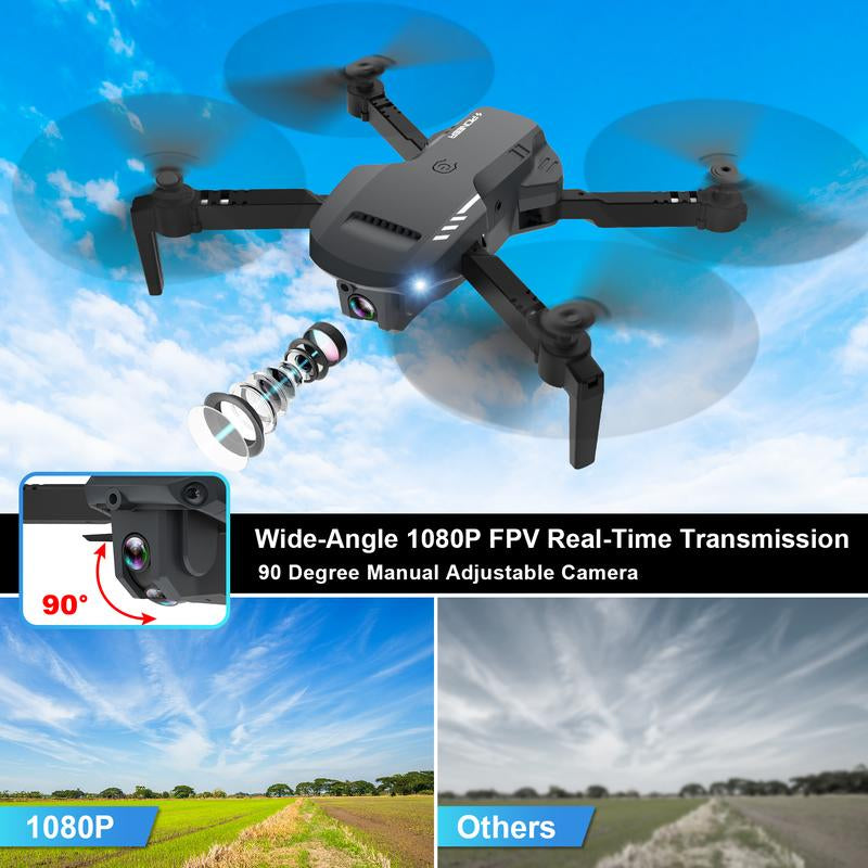 Remote Control Drone -Drone with Camera - 1080P HD FPV Foldable Drone with Carrying Case 90° Adjustable Lens One Key Take Off/Land Altitude Hold 360° Flipbeginner Accessories Foldable Remote Control Quadcopter with Voice Control, Gestures Selfie