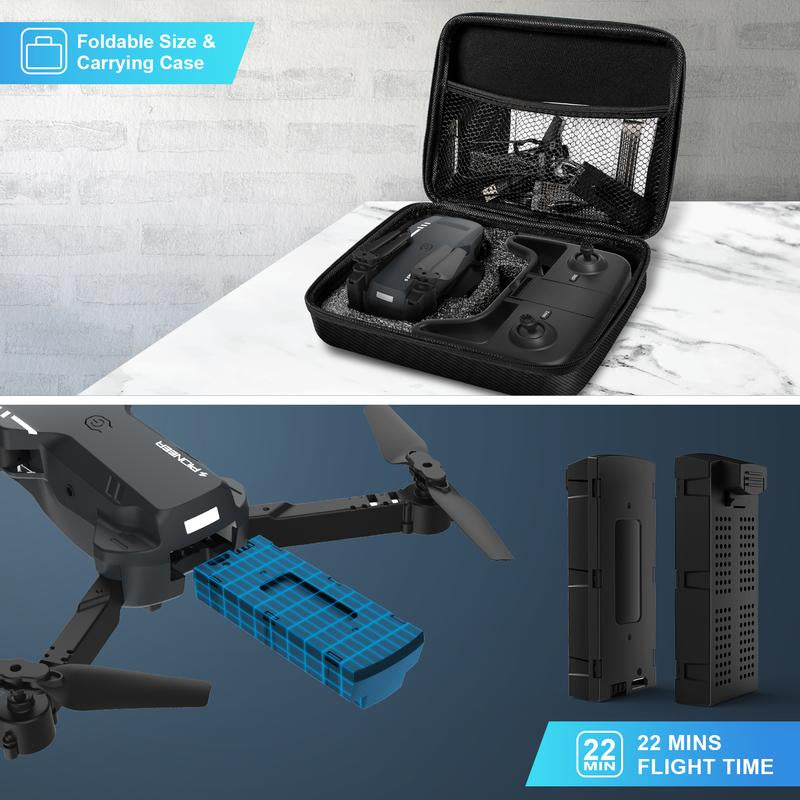 Remote Control Drone -Drone with Camera - 1080P HD FPV Foldable Drone with Carrying Case 90° Adjustable Lens One Key Take Off/Land Altitude Hold 360° Flipbeginner Accessories Foldable Remote Control Quadcopter with Voice Control, Gestures Selfie