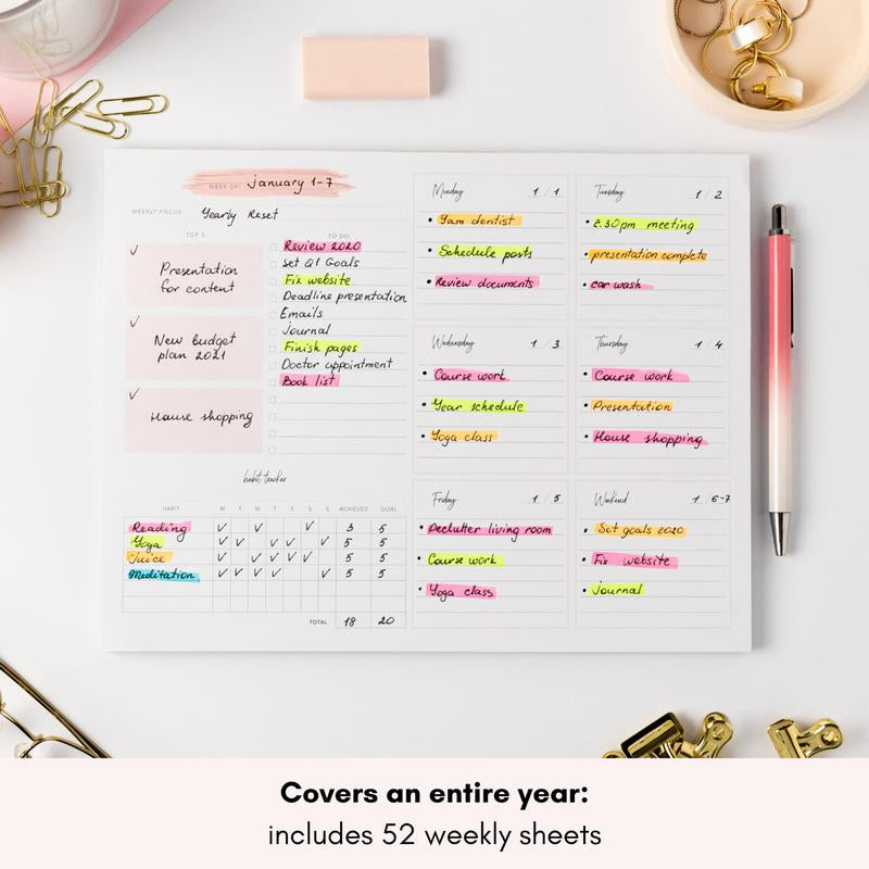 Lamare Weekly Planner Notepad – Tear-Off Planner Desk Pad for Easy Organization