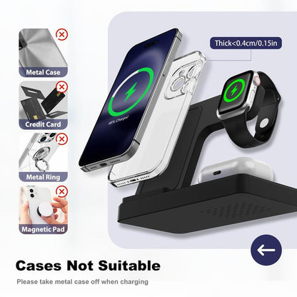 Portable Wireless Charging Station 3-In-1 15W Fast Charger Stand for Iphone, Iwatch Ultra, Airpods, and More - Smart and Safe Charging Solution Wireless Charger Stand