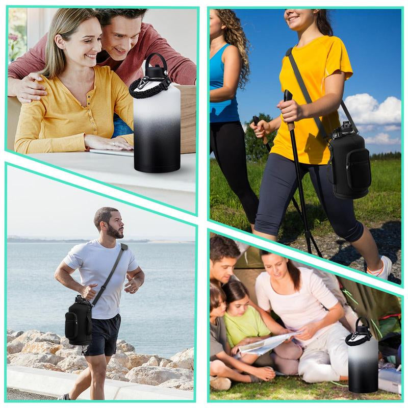 32Oz 40Oz 64OZ 128Oz Vacuum Insulated Water Bottle - Keep Hot Cold Vacuum Flasks with Straw & Spout Lids, Paracord Handle, Water Bottler Carrier Holder & Protective Cup Mat, 1.8L Stainless Steel Water Jug Vacuum Insulated