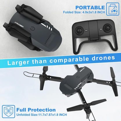 Remote Control Drone -Drone with Camera - 1080P HD FPV Foldable Drone with Carrying Case 90° Adjustable Lens One Key Take Off/Land Altitude Hold 360° Flipbeginner Accessories Foldable Remote Control Quadcopter with Voice Control, Gestures Selfie