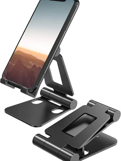 2 Pack Dual Folding Cell Phone Stand, Fully Adjustable Desktop Phone Holder Cradle Dock for All Phones, Black & Silver - Smartphone, Accessories Gadget Cellphone Mount